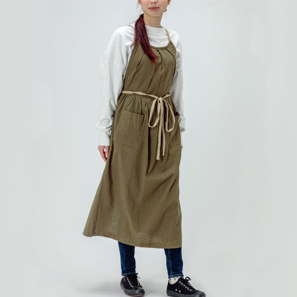 【2枚以上ご購入でお得】当店オリジナル 綿麻フレッシュエプロン カーキ - Peacetar Black Label【送料無料】