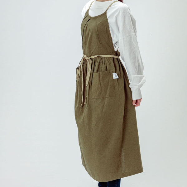 【2枚以上ご購入でお得】当店オリジナル 綿麻フレッシュエプロン カーキ - Peacetar Black Label【送料無料】