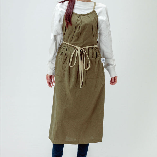 【2枚以上ご購入でお得】当店オリジナル 綿麻フレッシュエプロン カーキ - Peacetar Black Label【送料無料】