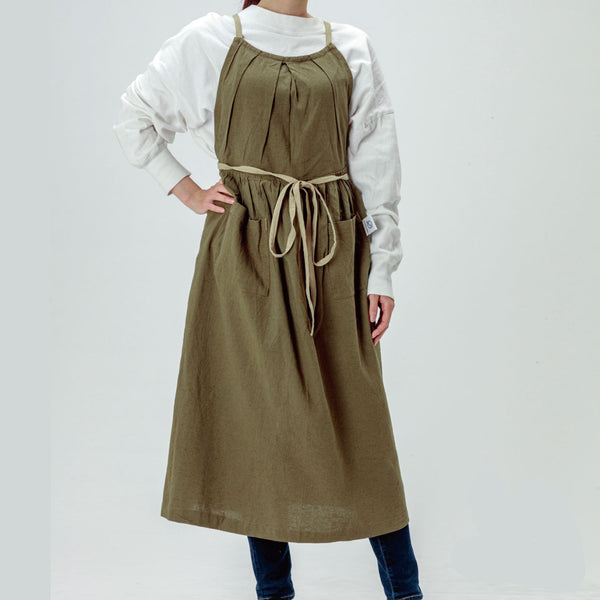 【2枚以上ご購入でお得】当店オリジナル 綿麻フレッシュエプロン カーキ - Peacetar Black Label【送料無料】