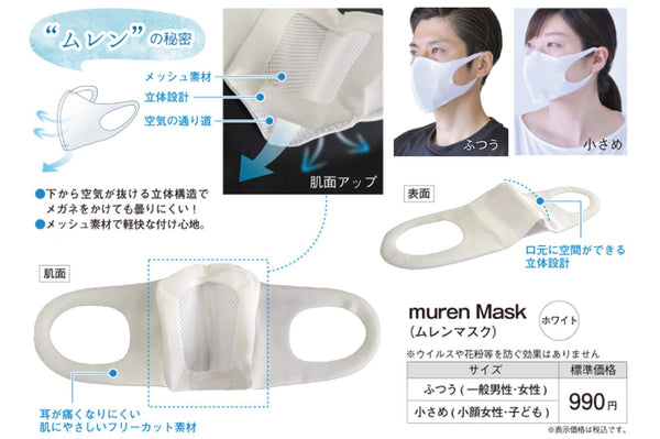 【新発売】muren Mask(ムレンマスク)ホワイト 通気性抜群! - NABESTORE