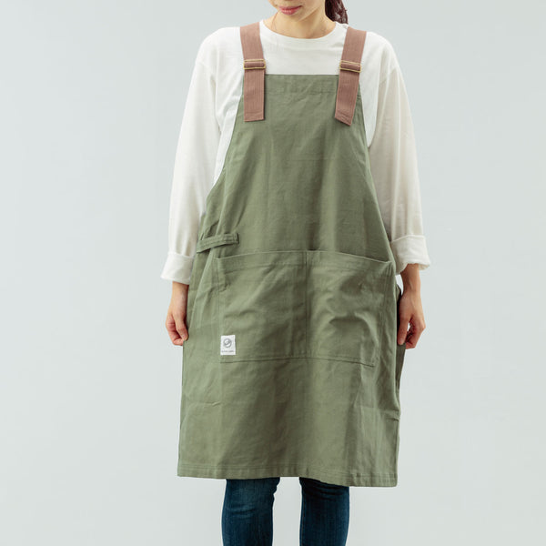 【2枚以上のご購入でお得】Peacetar Black Label カバーオールエプロン カーキ - キッチン・アウトドア・介護など作業着に人気【メール便は送料無料 / 日時指定不可】