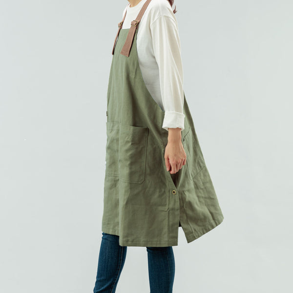 【2枚以上のご購入でお得】Peacetar Black Label カバーオールエプロン カーキ - キッチン・アウトドア・介護など作業着に人気【メール便は送料無料 / 日時指定不可】