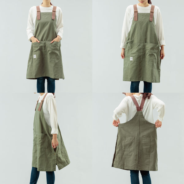 【2枚以上のご購入でお得】Peacetar Black Label カバーオールエプロン カーキ - キッチン・アウトドア・介護など作業着に人気【メール便は送料無料 / 日時指定不可】